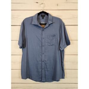 NWT Magaschoni Mens Casual Button Down Shirt Short‎ Sleeve Collared Blue Size M